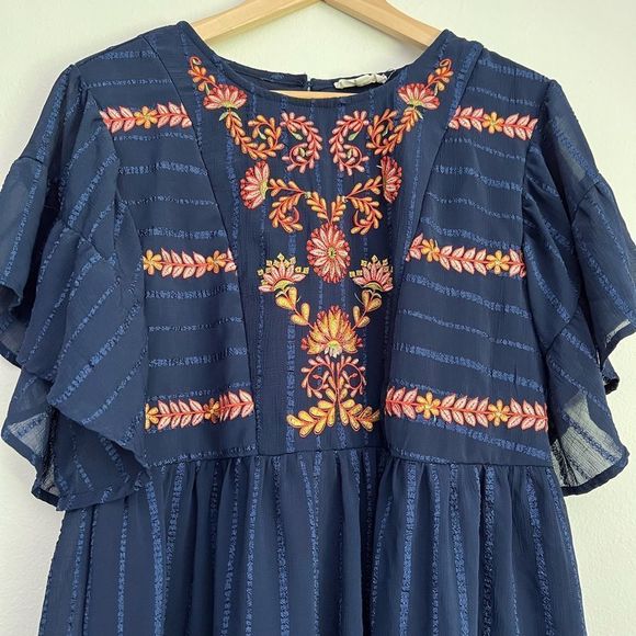 Entro Navy Blue Floral Embroidered Dress Size S - Picture 3 of 9
